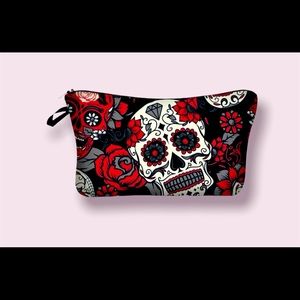 Skull and flower make up zipper pouch bag
